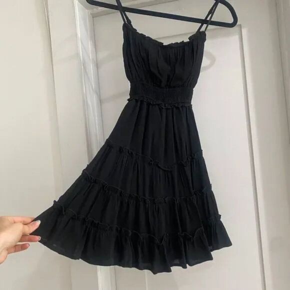 NWT Anthropologie Black Ruffle Tier Mini Dress - Picture 5 of 6